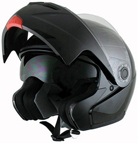 Le casque de moto modulable AMX 910 Noir Mat M en position Jet avec la visière UV